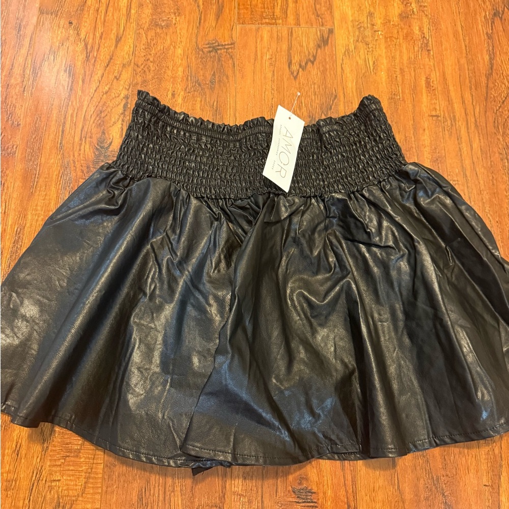 Karlie Black Faux Leather Skort
